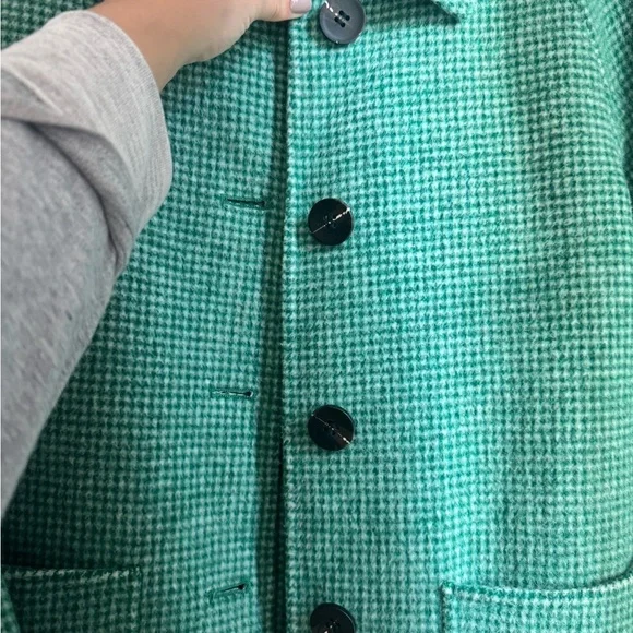 Vintage Wool Blend Green Houndstooth Coat Longline Oversized Minimalist Chic Si - Picture 3 of 6